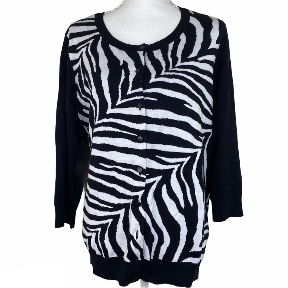 Talbots Cardigan Sweater Black Zebra Size 2X